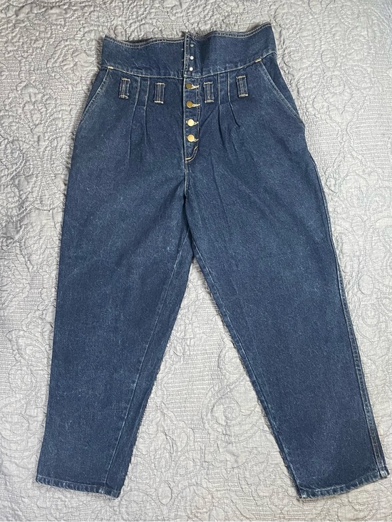 Young Stuff Denim - Vintage 80s Jeans Women Blue Dark Wash Fold Over High Waist Tapered Size: 16
